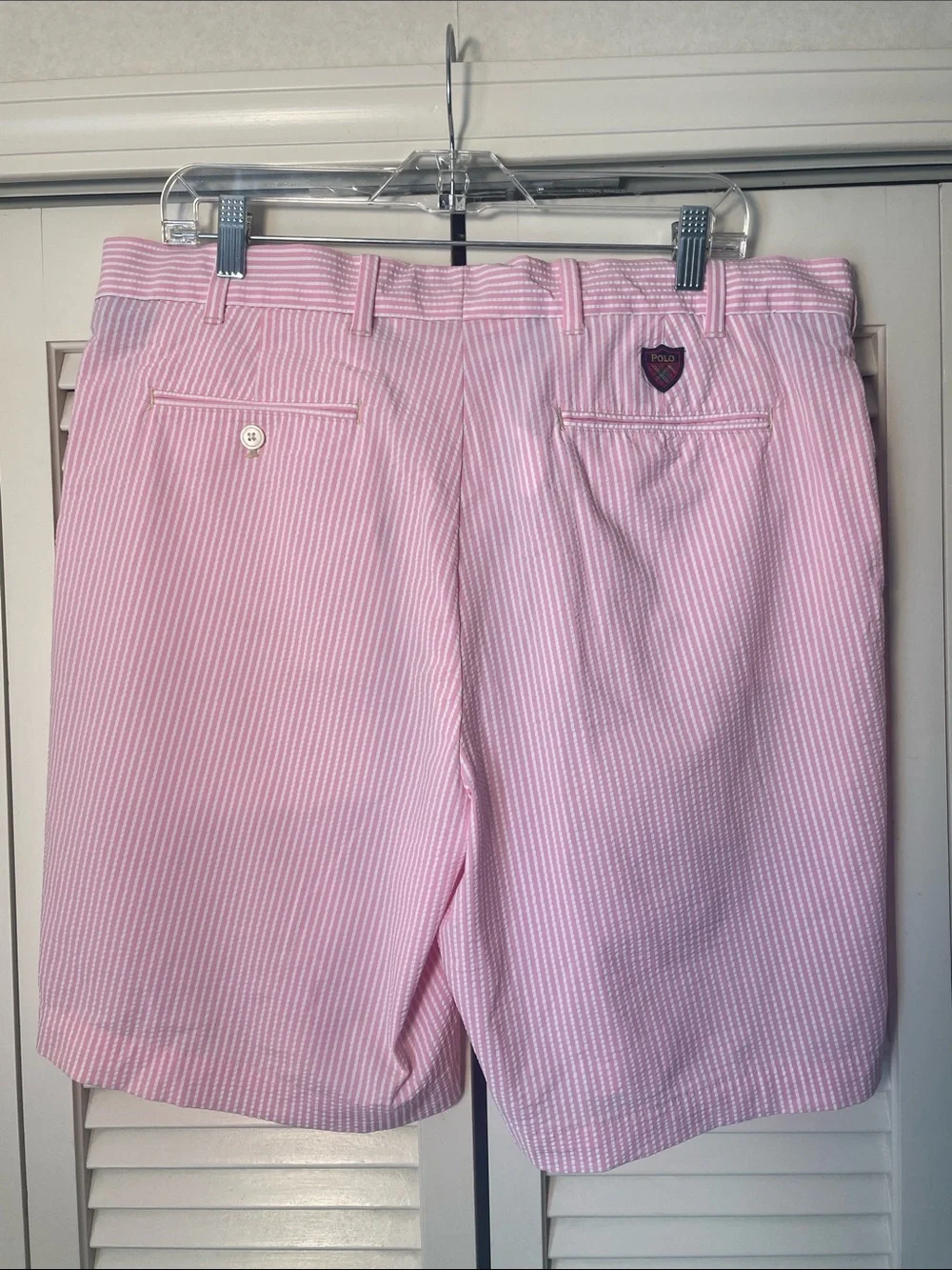 Polo Golf by Ralph Lauren Pink Striped Seersucker Flat Front Shorts Waist 36